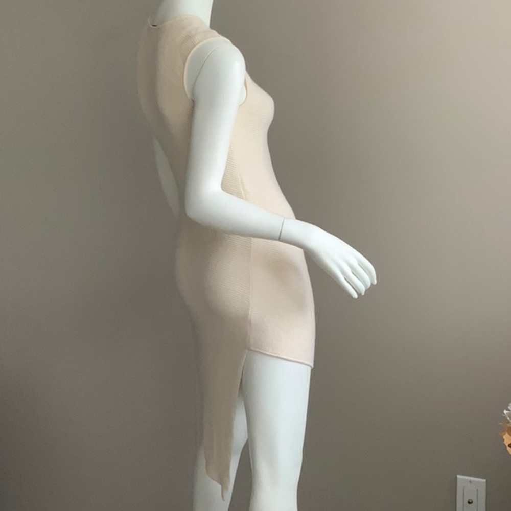 Victor Alfaro Cream 100% Wool Asymmetrical Dress - image 4